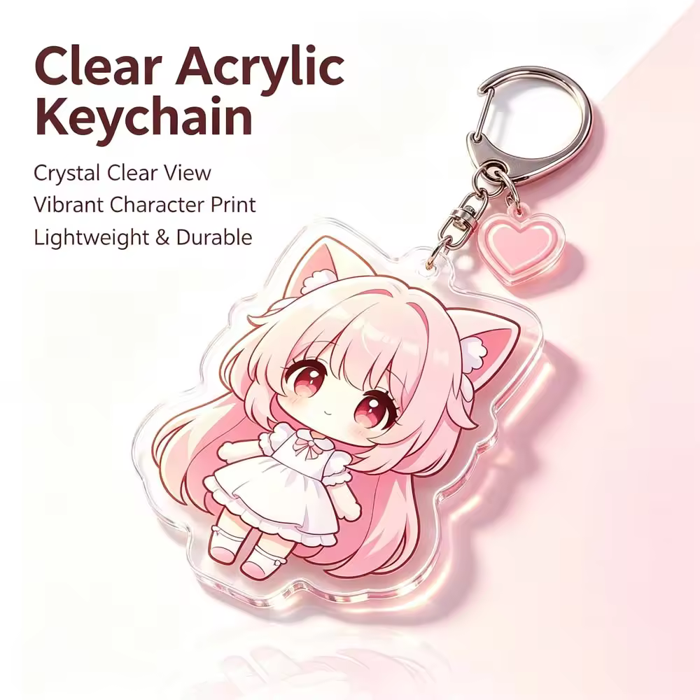 Clear Acrylic Keychain Personalized Photo Key Ring Transparent Charm Pen...