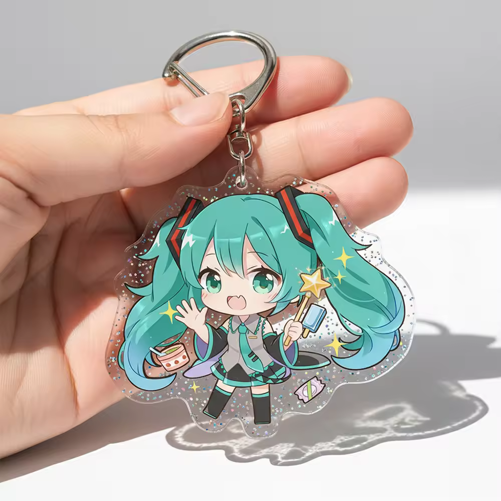 Holographic Cartoon Glitter Acrylic Keychain Keyring Plastic Key Chain A...