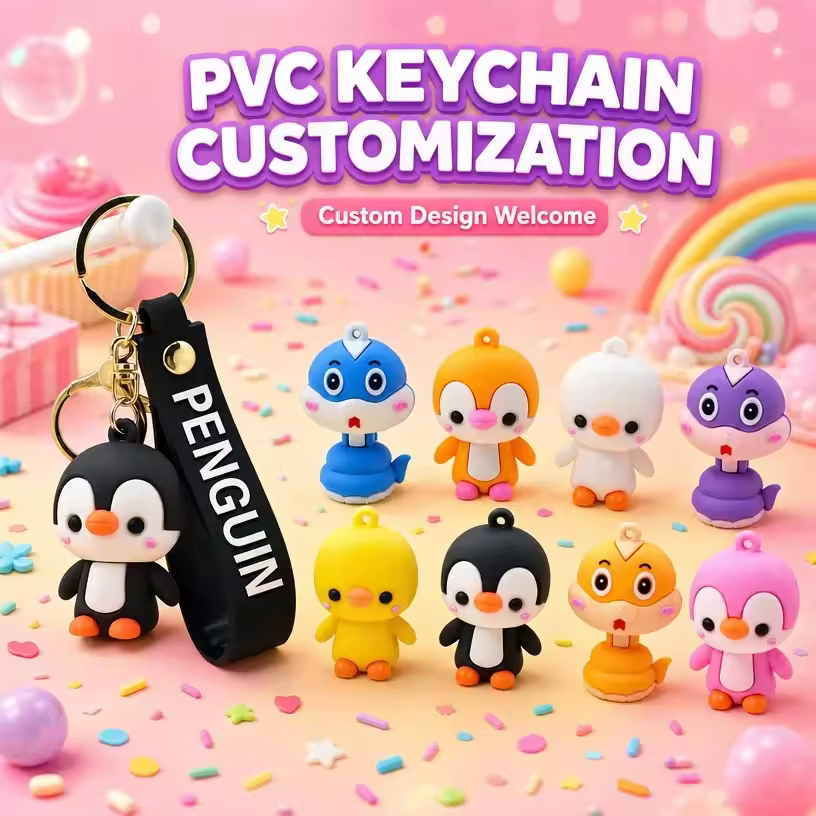 3D PVC Waterproof Letterpress Printed Animal Cartoon Keychains Charms